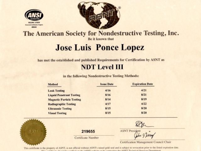 ensayos no destructivos instructor profesional JosÃ© Luis Ponce LÃ³pez